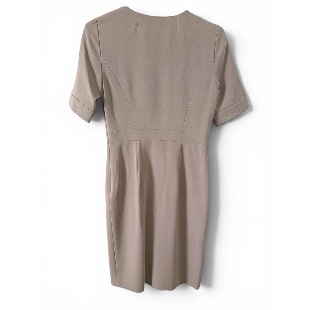 J.Crew Women‎ Taupe V-Neck Pleated Sheath Dress Size 0 Short Sleeve Work